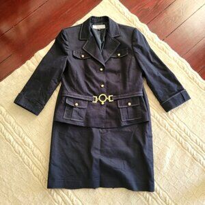 Tahari  Black Gold Belted Clasp Skirt Suit Set size 10